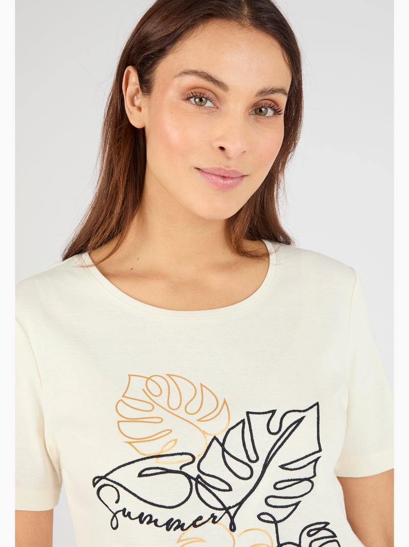 T-shirt brodé pur coton - Damart Marron - Kiabi