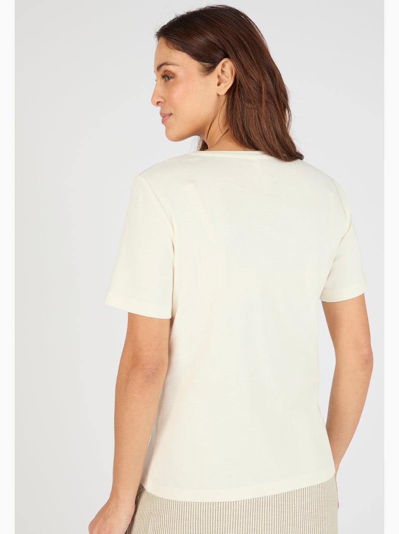 T-shirt brodé pur coton - Damart Marron - Kiabi