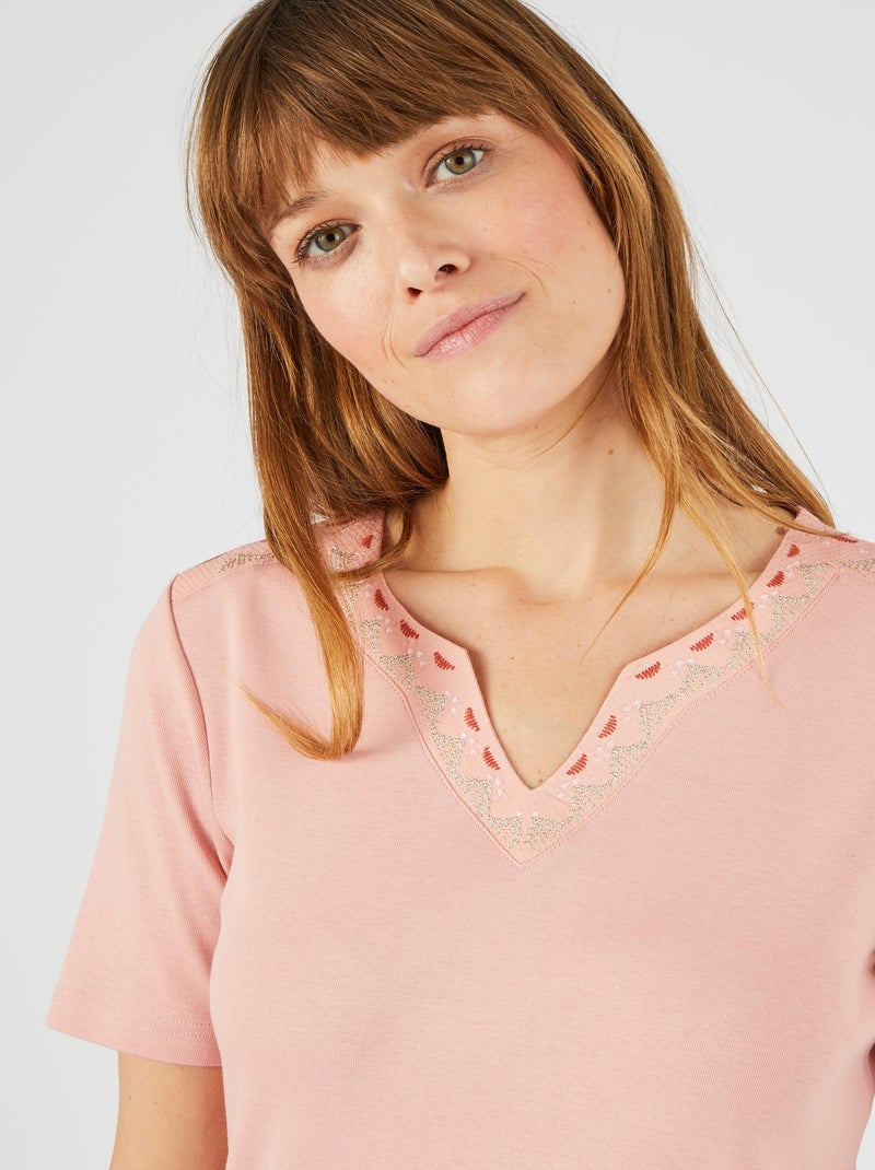 T-shirt brodé pur coton - Damart Rose - Kiabi