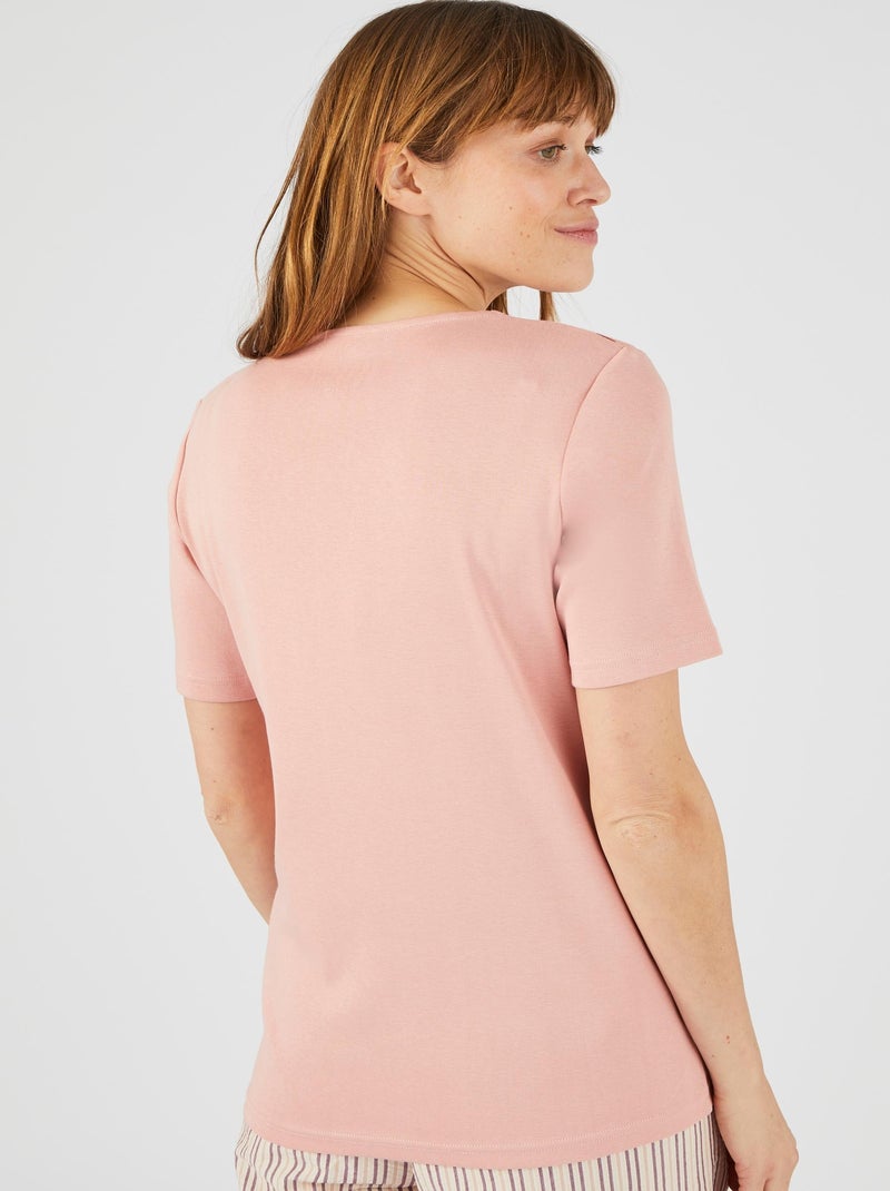 T-shirt brodé pur coton - Damart Rose - Kiabi