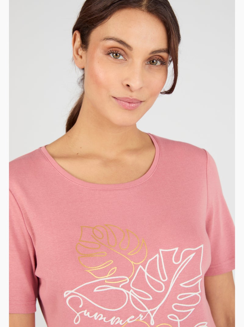 T-shirt brodé pur coton - Damart Rose - Kiabi