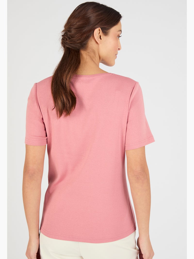 T-shirt brodé pur coton - Damart Rose - Kiabi