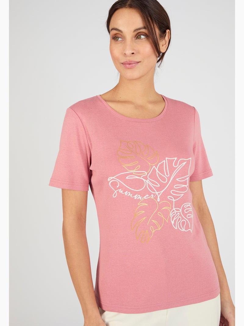 T-shirt brodé pur coton - Damart Rose - Kiabi