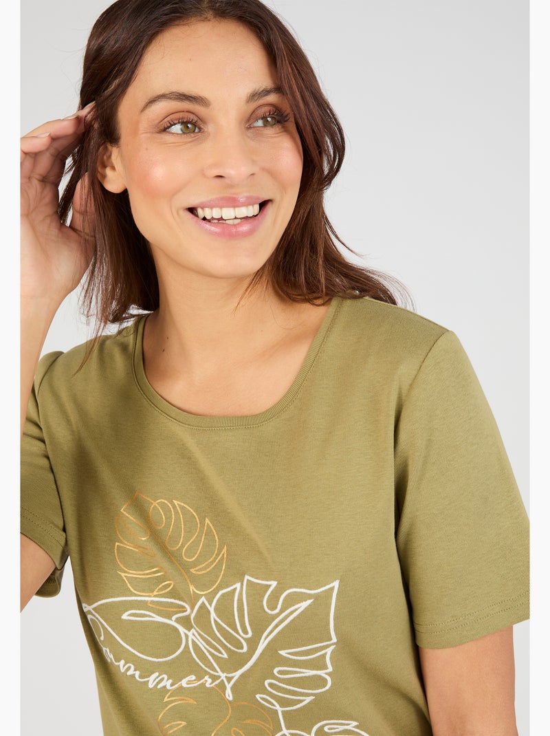 T-shirt brodé pur coton - Damart Vert - Kiabi