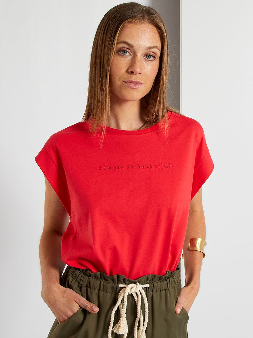 T-shirt brodé rouge - Kiabi