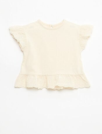 T-shirt broderie anglaise en jersey coton uni