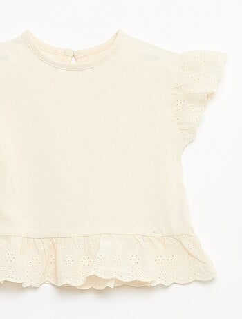 T-shirt broderie anglaise en jersey coton uni