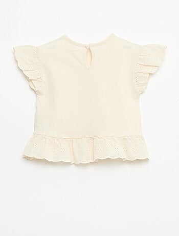 T-shirt broderie anglaise en jersey coton uni