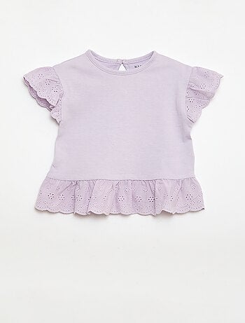T-shirt broderie anglaise en jersey coton uni