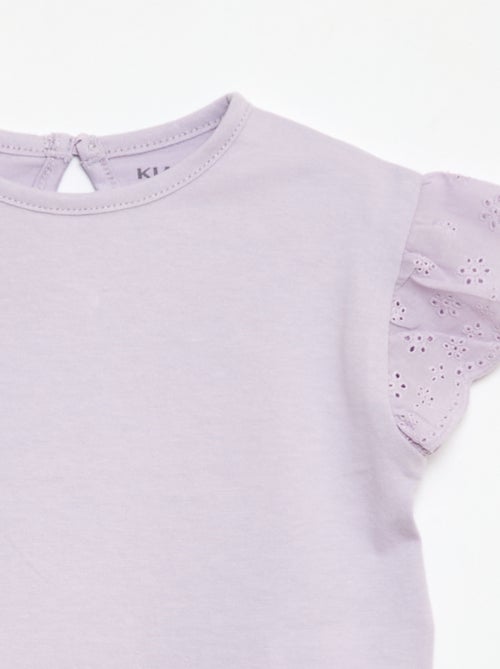 T-shirt broderie anglaise en jersey coton uni - Kiabi