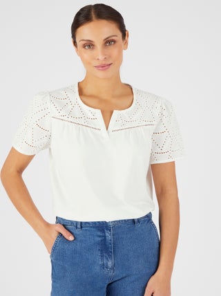 T-shirt broderie anglaise pur coton - Damart
