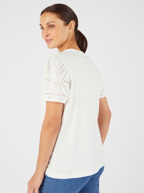T-shirt broderie anglaise pur coton - Damart - Kiabi