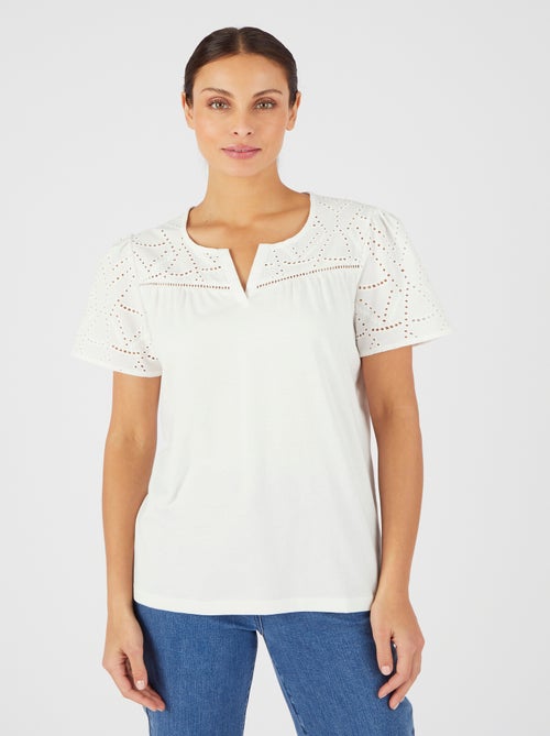 T-shirt broderie anglaise pur coton - Damart - Kiabi