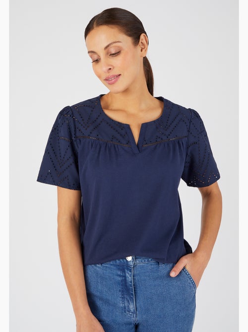 T-shirt broderie anglaise pur coton - Damart - Kiabi