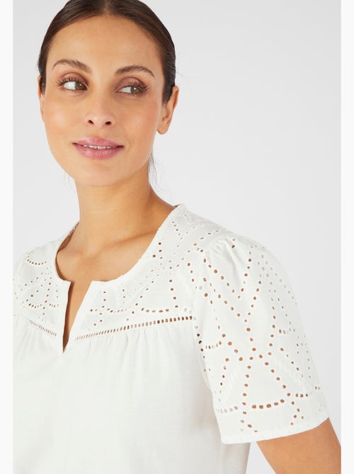 T-shirt broderie anglaise pur coton - Damart - Kiabi
