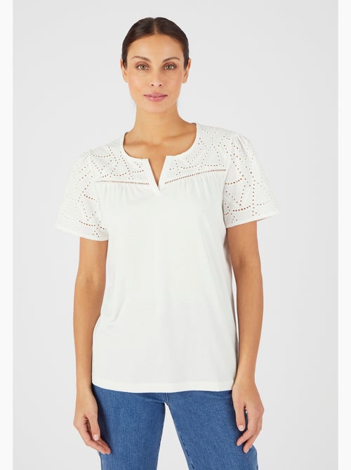 T-shirt broderie anglaise pur coton - Damart - Kiabi