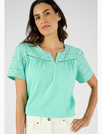 T-shirt broderie anglaise pur coton - Damart