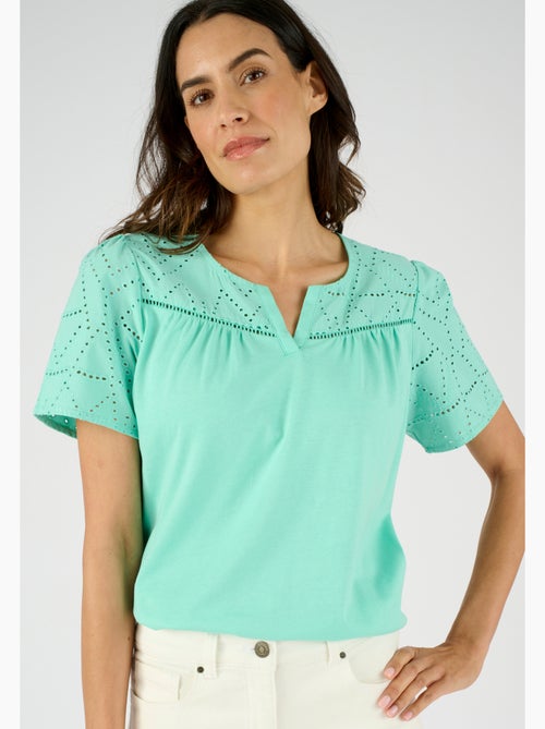 T-shirt broderie anglaise pur coton - Damart - Kiabi