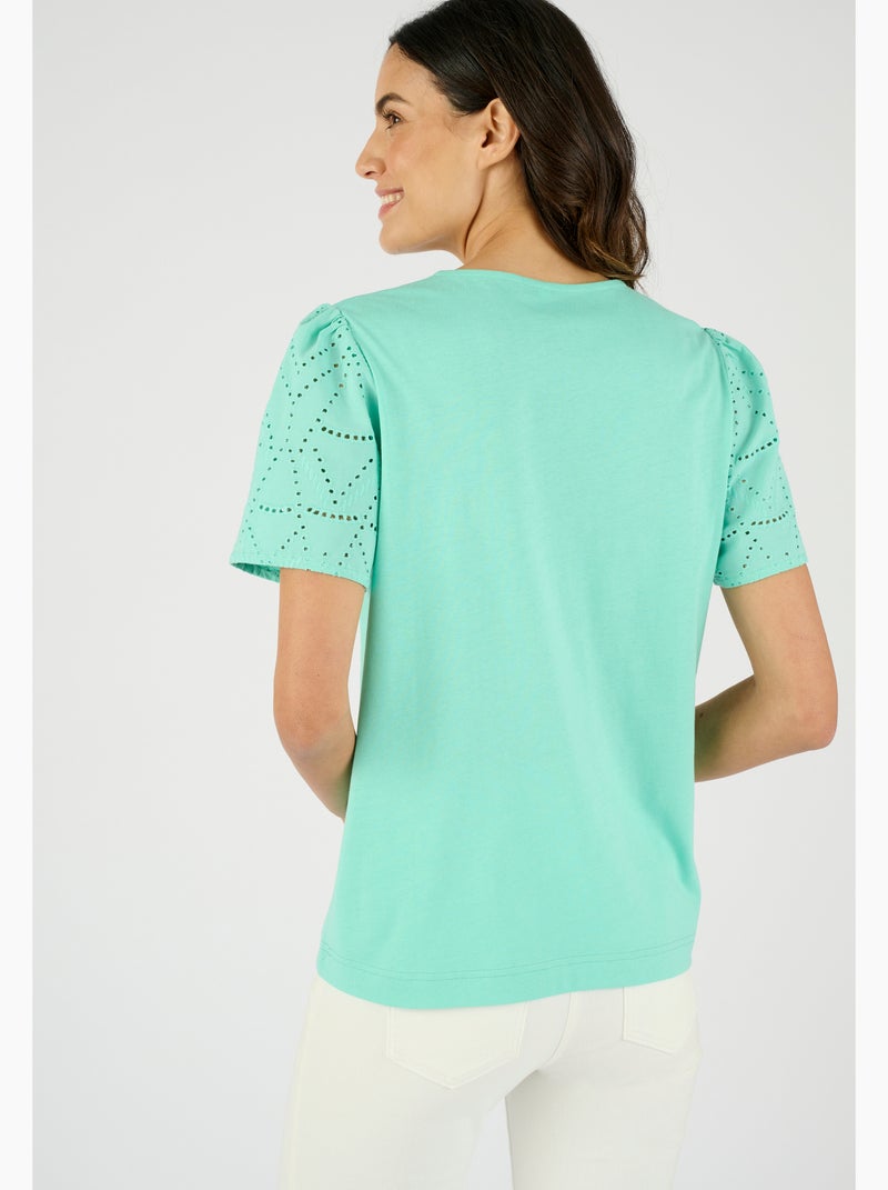 T-shirt broderie anglaise pur coton - Damart Bleu - Kiabi