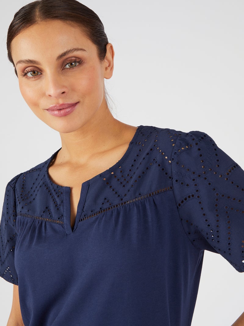 T-shirt broderie anglaise pur coton - Damart Bleu marine - Kiabi