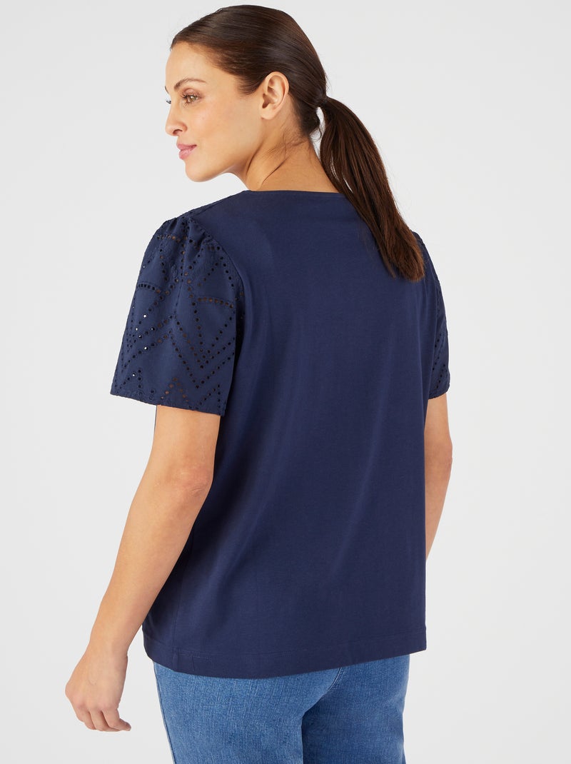 T-shirt broderie anglaise pur coton - Damart Bleu marine - Kiabi