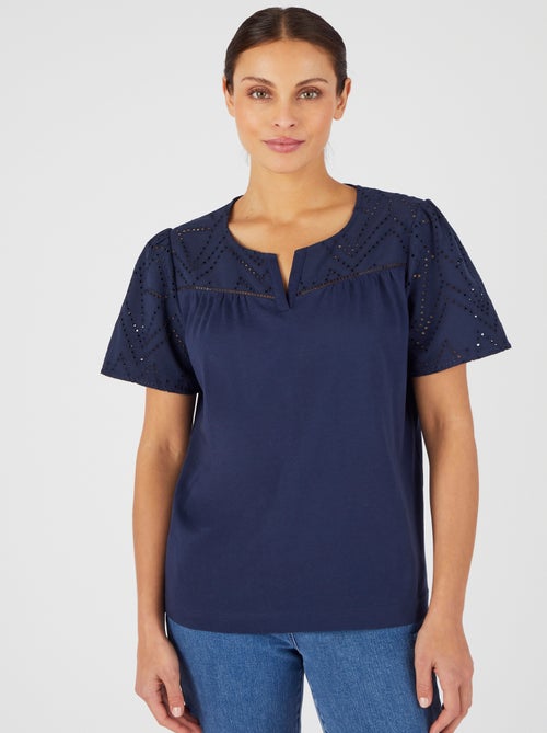 T-shirt broderie anglaise pur coton - Damart - Kiabi