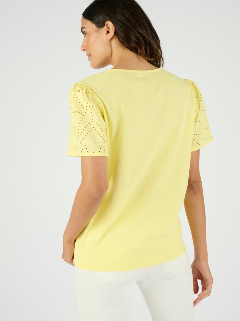 T-shirt broderie anglaise pur coton - Damart Jaune - Kiabi