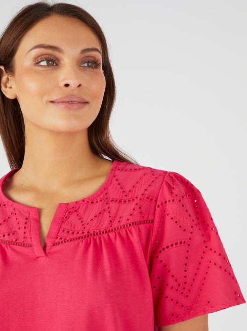 T-shirt broderie anglaise pur coton - Damart - Kiabi