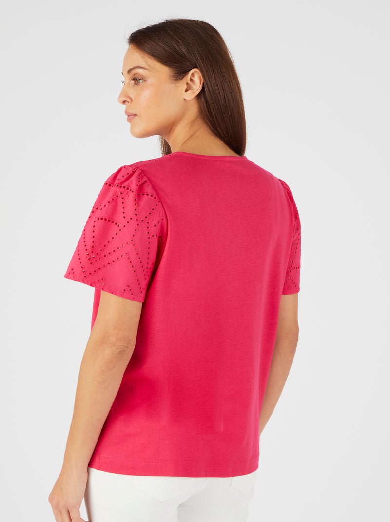 T-shirt broderie anglaise pur coton - Damart Rose - Kiabi