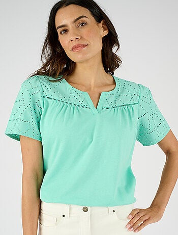 T-shirt broderie anglaise pur coton - Damart