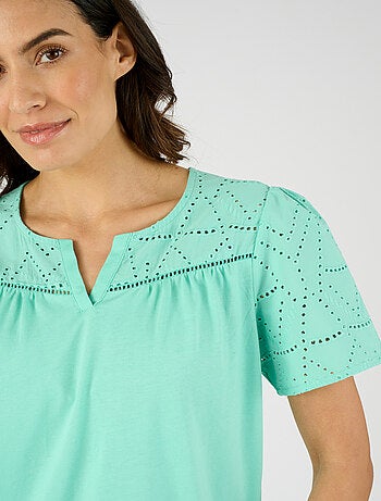 T-shirt broderie anglaise pur coton - Damart