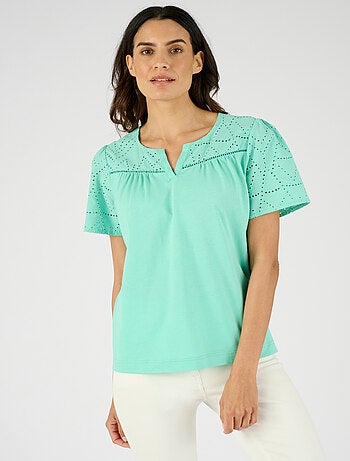 T-shirt broderie anglaise pur coton - Damart