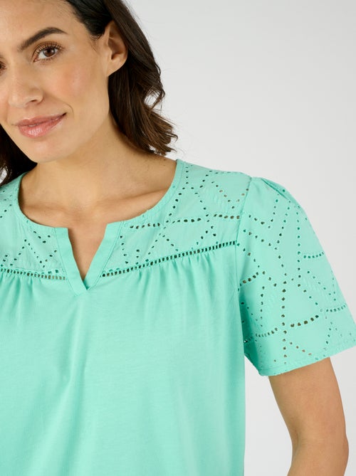 T-shirt broderie anglaise pur coton - Damart - Kiabi