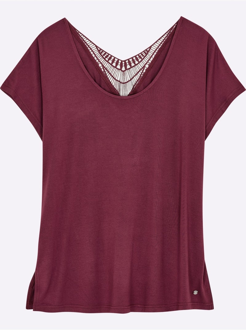 T-shirt Broderie Décorative Au Dos - Taille Standard - Sheego Bordeaux - Kiabi