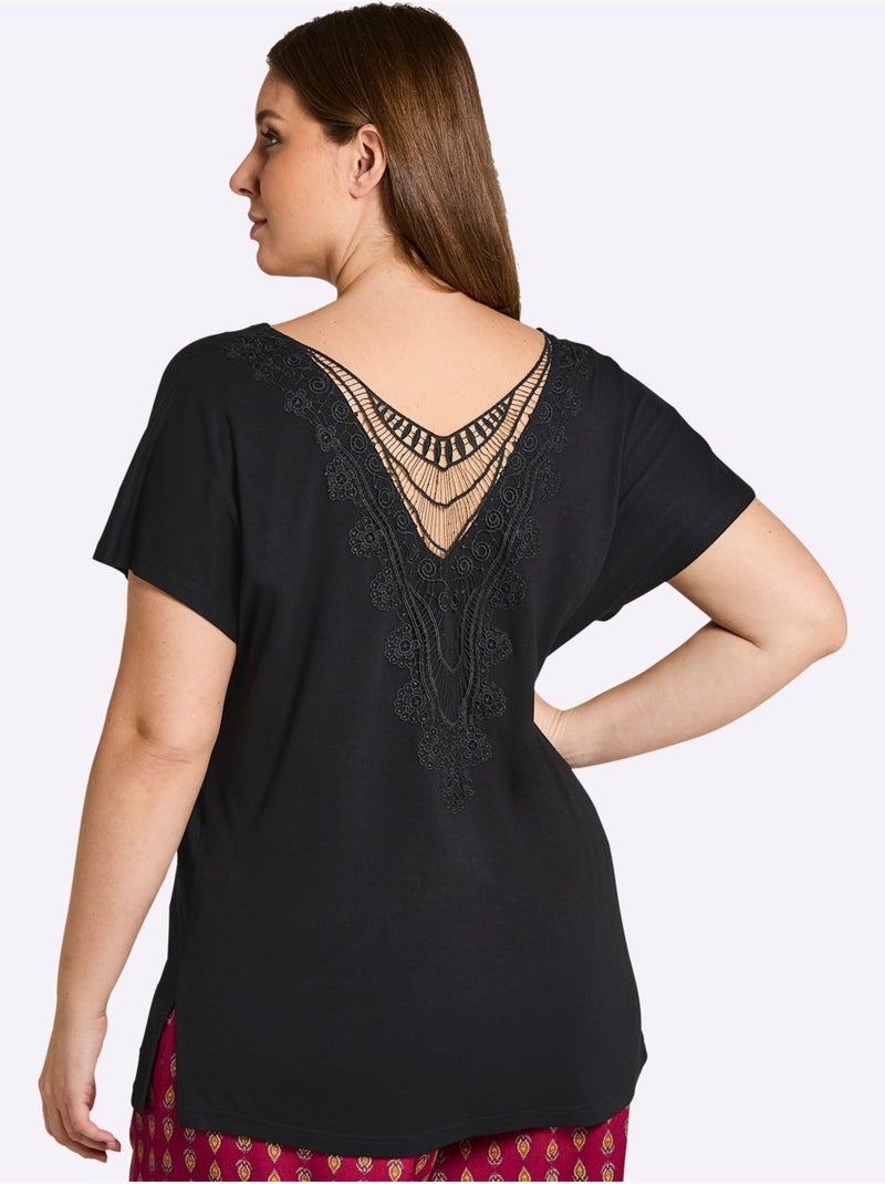 T-shirt Broderie Décorative Au Dos - Taille Standard - Sheego Noir - Kiabi