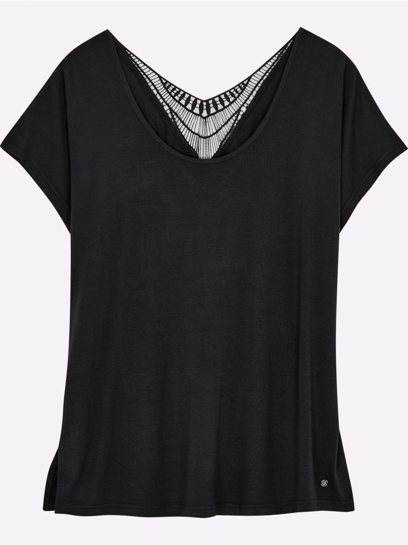 T-shirt Broderie Décorative Au Dos - Taille Standard - Sheego Noir - Kiabi