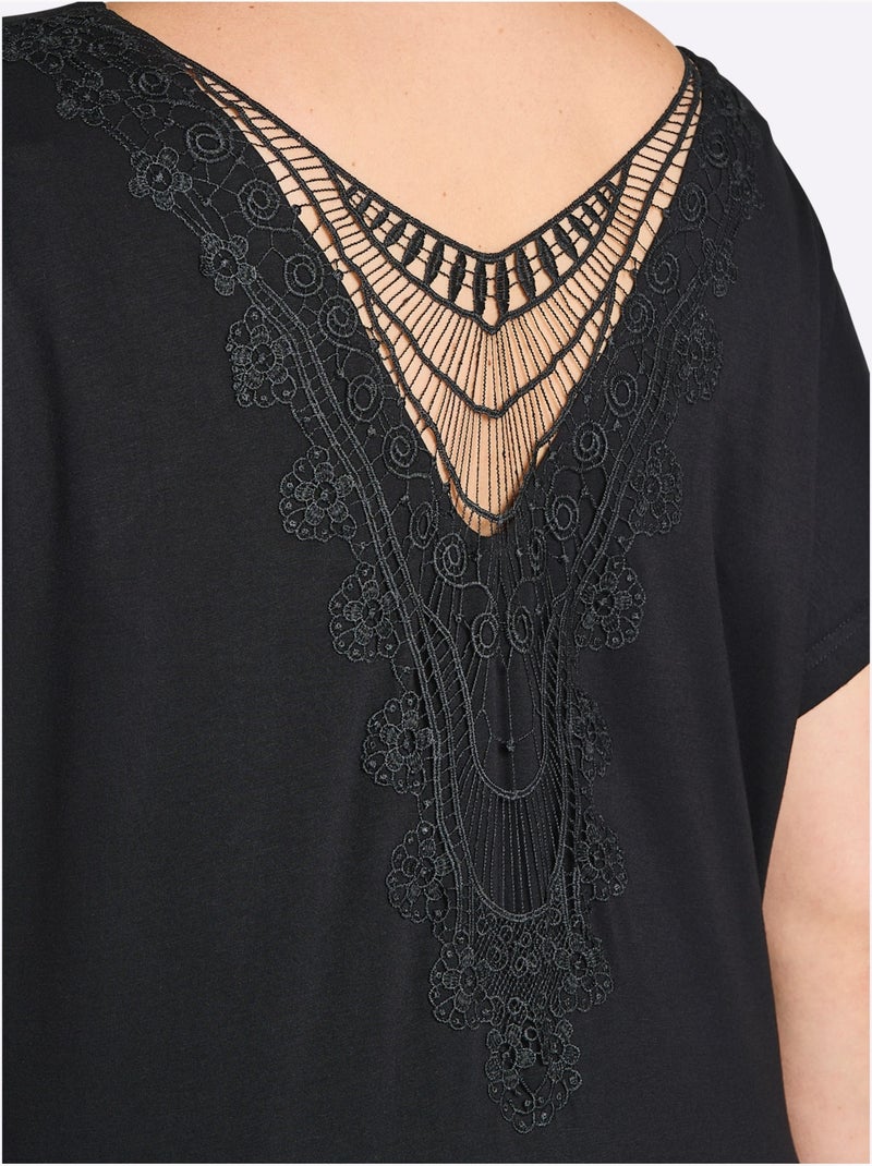 T-shirt Broderie Décorative Au Dos - Taille Standard - Sheego Noir - Kiabi