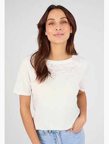 T-shirt broderie et sequins pur coton - Damart