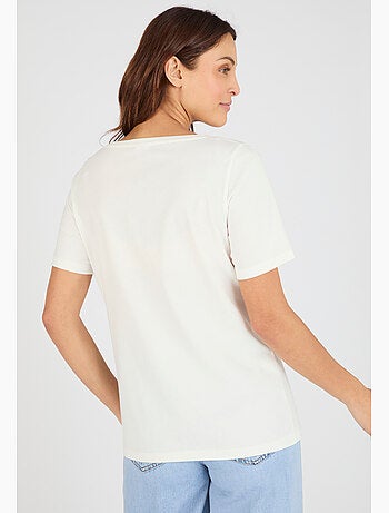 T-shirt broderie et sequins pur coton - Damart