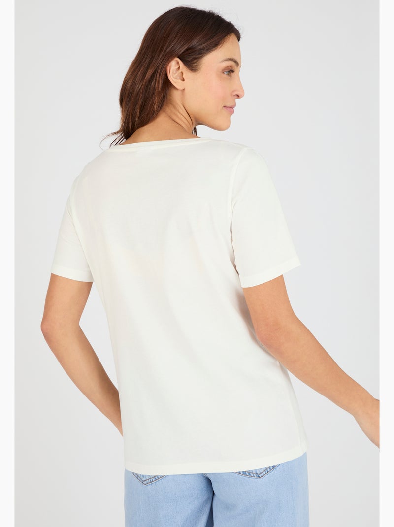 T-shirt broderie et sequins pur coton - Damart Blanc - Kiabi
