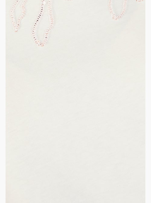T-shirt broderie et sequins pur coton - Damart - Kiabi