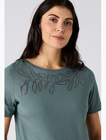 T-shirt broderie et sequins pur coton - Damart