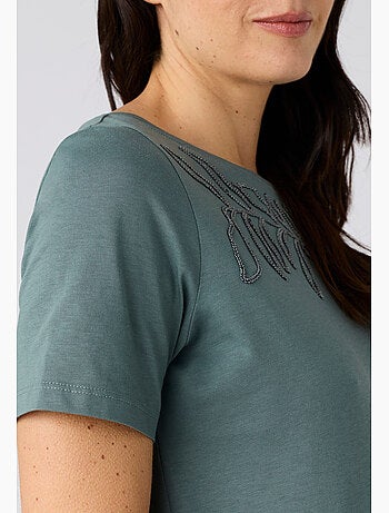 T-shirt broderie et sequins pur coton - Damart