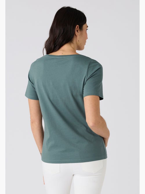 T-shirt broderie et sequins pur coton - Damart - Kiabi