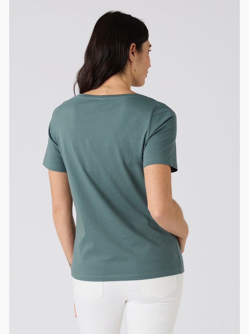 T-shirt broderie et sequins pur coton - Damart Vert - Kiabi