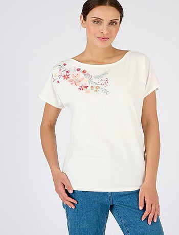 T-shirt broderie fleurs - Damart