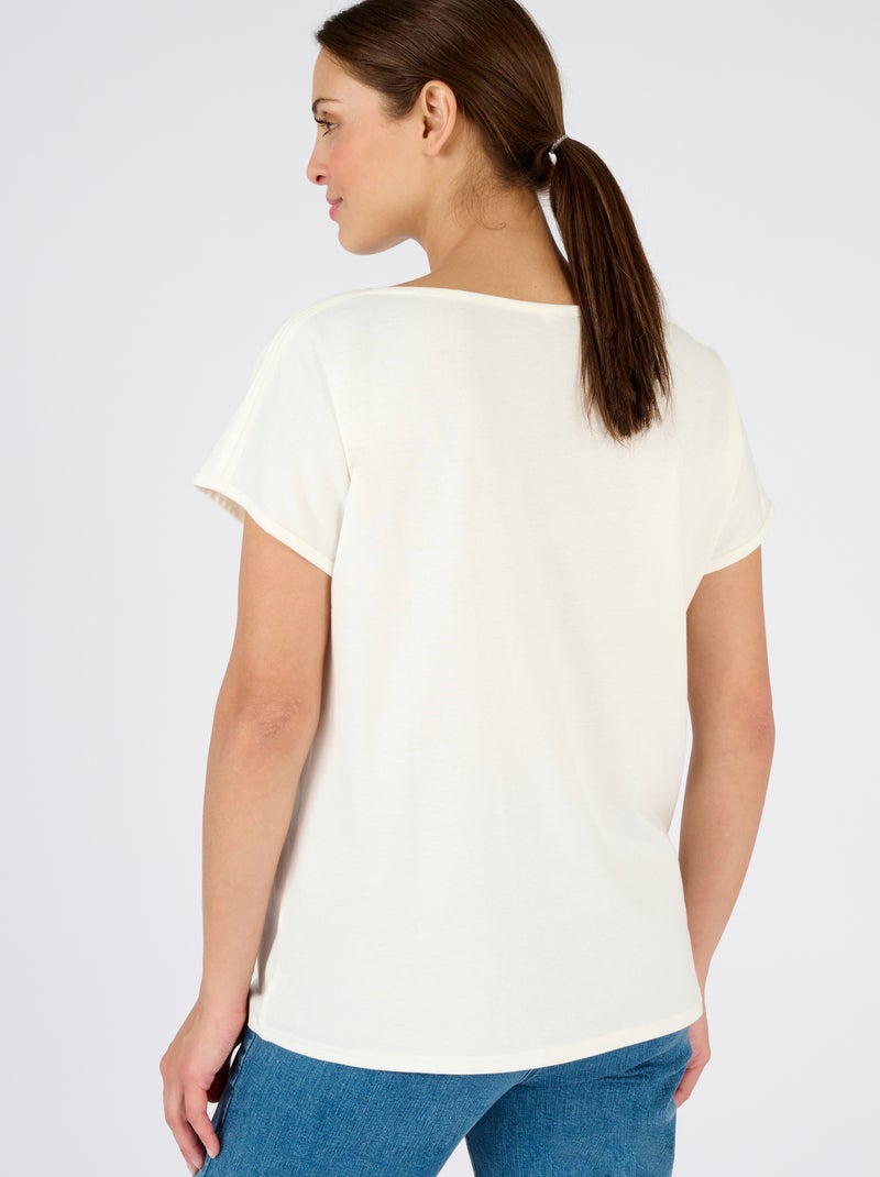 T-shirt broderie fleurs - Damart Blanc cassé - Kiabi