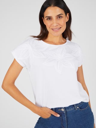 T-shirt broderie ton sur ton - Damart