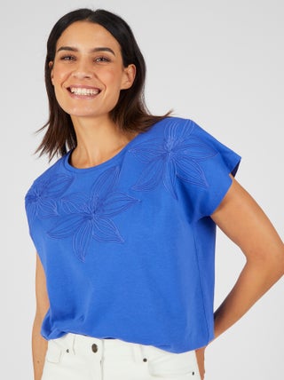 T-shirt broderie ton sur ton - Damart