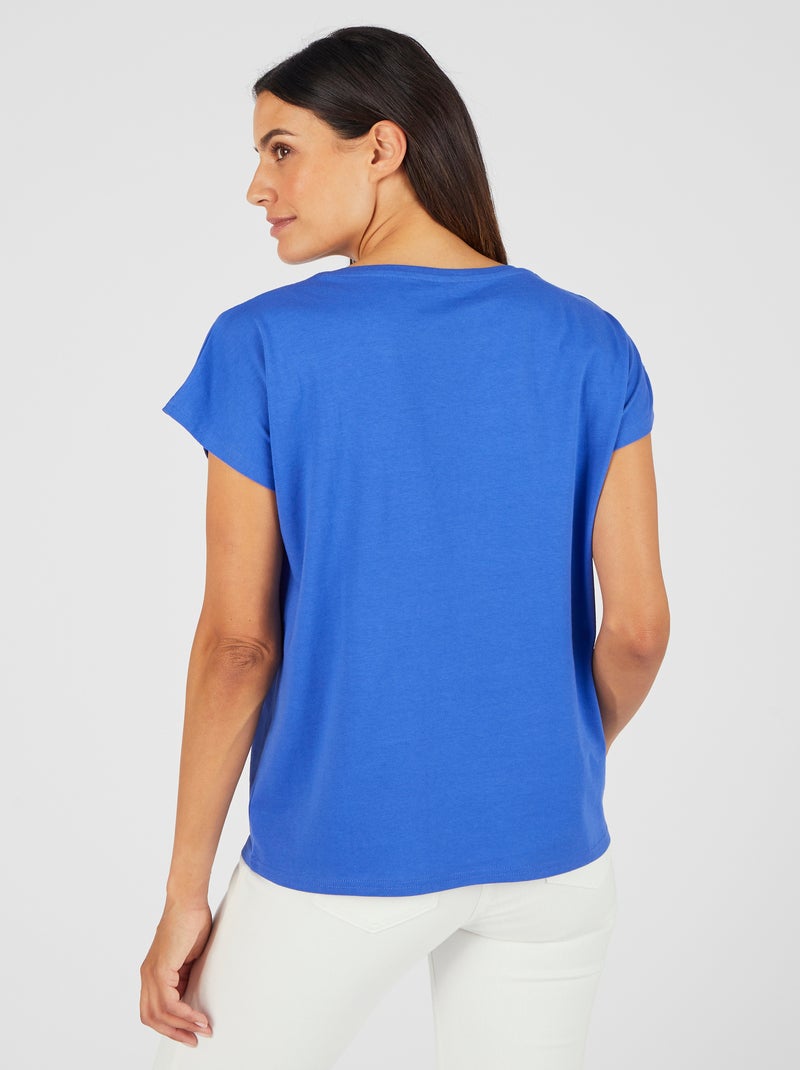 T-shirt broderie ton sur ton - Damart Bleu - Kiabi